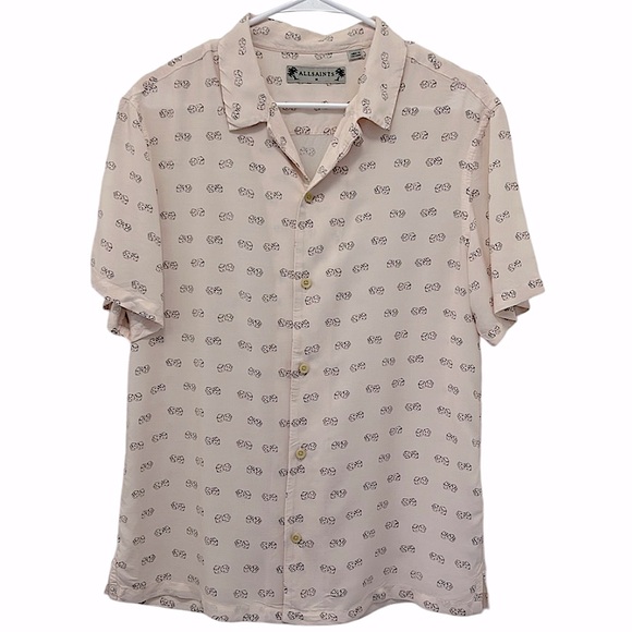 All Saints Other - 🔥SOLD🔥NOT FOR SALEAll Saints Peach Snakeyes Camp Shirt HTF Slim Fit Short Sleeve